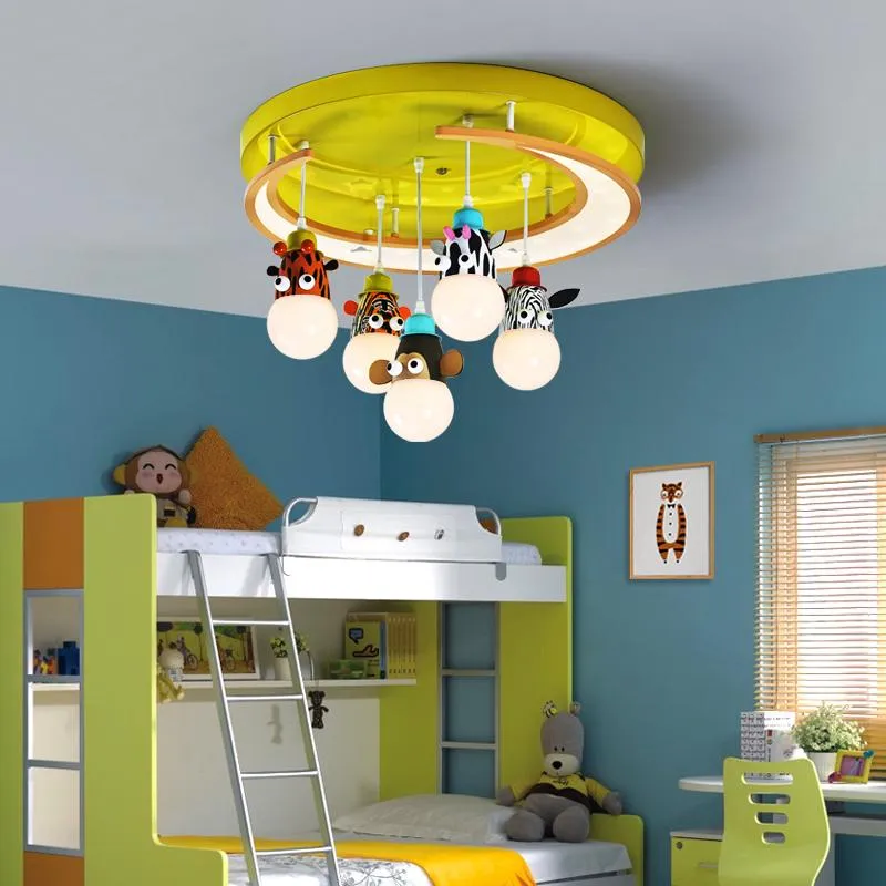 Pendant Lamps Cartoon LED Light Children's Room Lamp Creative Moon Animal Head Nursery Decoration Hanging LampPendant