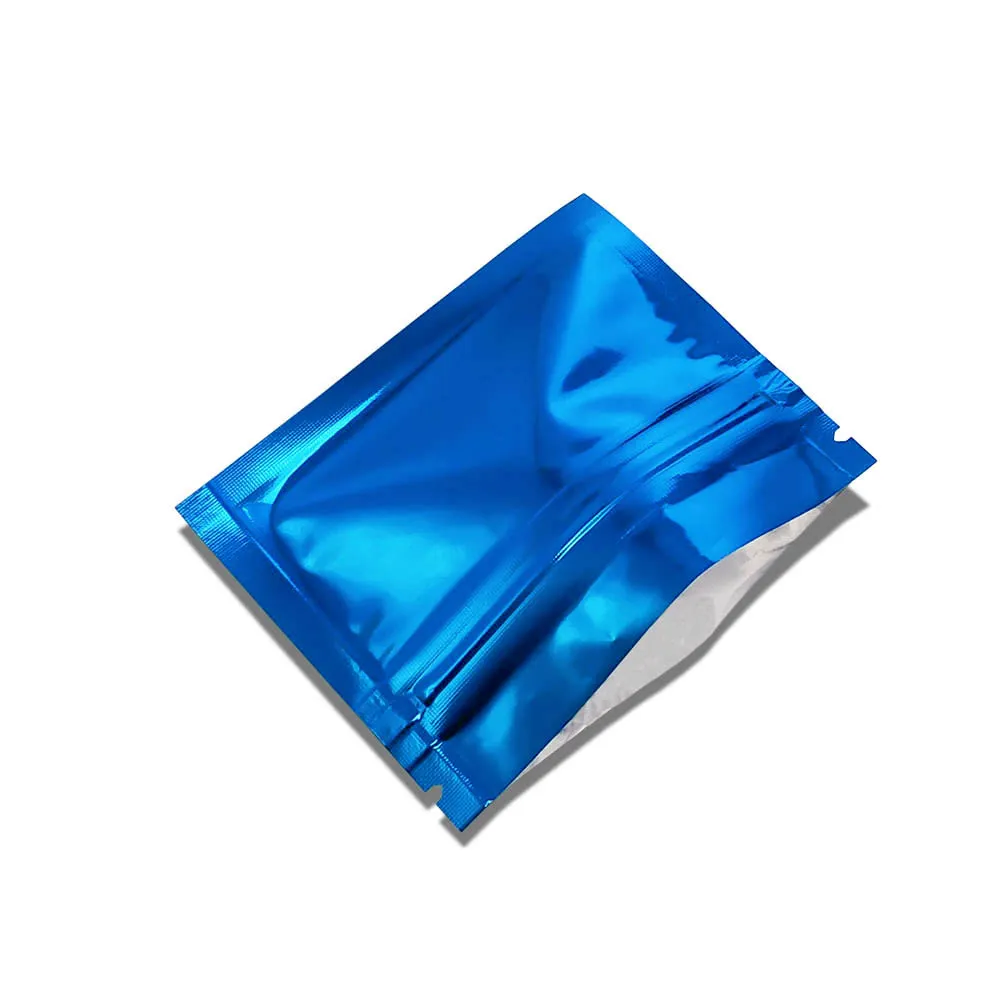 500 Stück/Einheit, 7,5 x 6,3 cm, kleine selbstdichtende Mylar-Druckverschluss-Verpackungsbeutel, Großhandel, wiederverschließbare blaue Lebensmittelaufbewahrungs-Reißverschlussbeutel