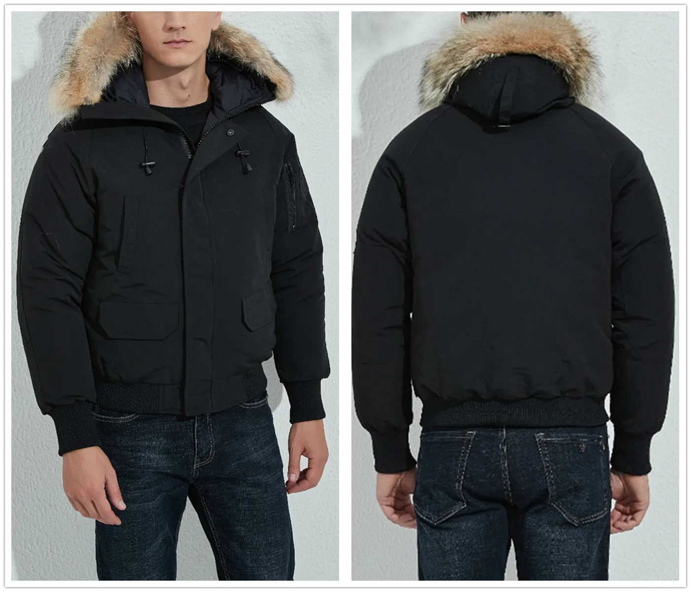 Heren bovenkleding jassen Winter Outdoor Vrije tijd Sport Donsjack Witte Eend Winddicht Parker Lange lederen kraag Cap Warm echt wolvenbont