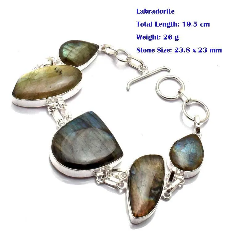 Chaîne à maillons véritable Sodalite Agate solaire Quartz rubis Zoisite Amazonite Labradorite Kyanite émeraude Bracelet argent cuivre lien