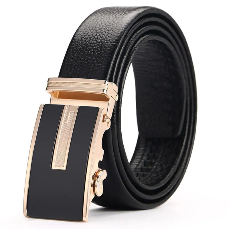 Belts COW Genuine Leather For Men High Quality Male Brand Automatic Ratchet Buckle Belt 1.25" 35mm Wide 110-125cm Long