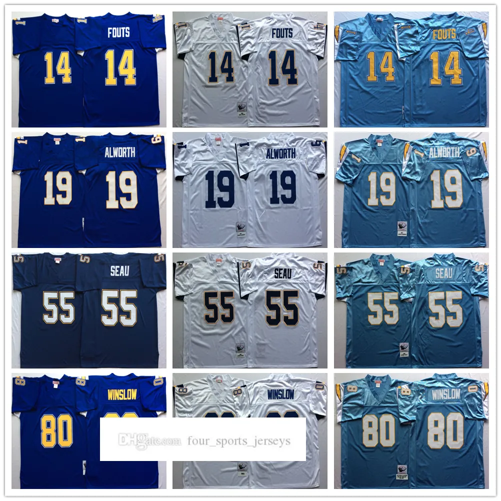 NCAA 75th Vintage Football 55 Junior Seau Jerseys Stitched 14 Dan Fouts 19 Lance Alworth 80 Kellen Winslow Jersey College Blue White MitchellNess