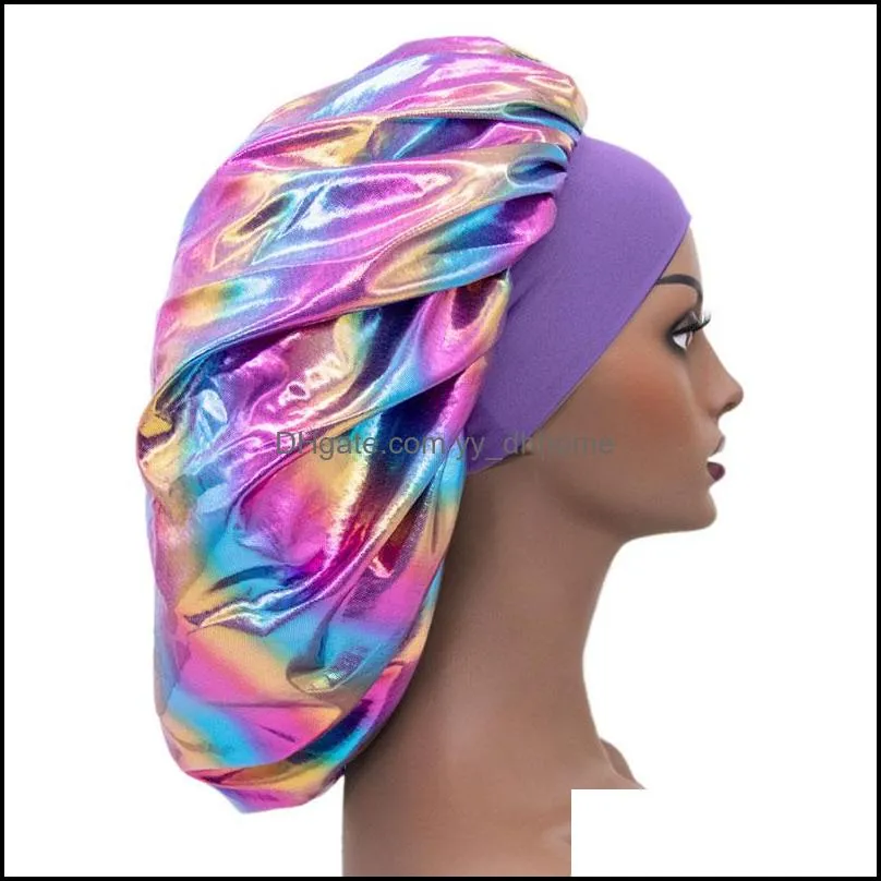 colorful wide band extra large satin bonnet sleep caps women hair care night hat headwear fashion accessories