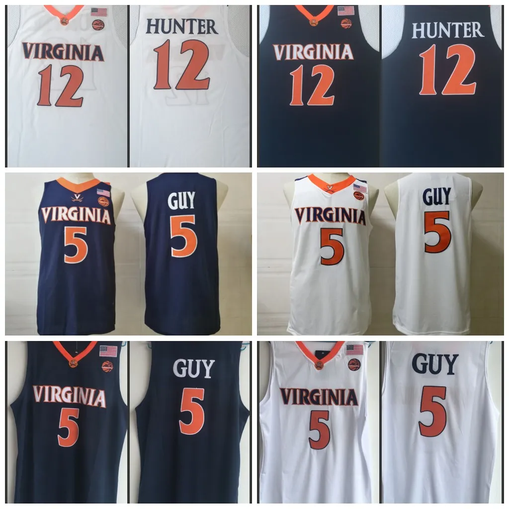 12 De'Andre Hunter Jersey 5 Kyle Guy Jersey Mens Ncaa Virginia Cavaliers, сшитые баскетбольными майками в колледже