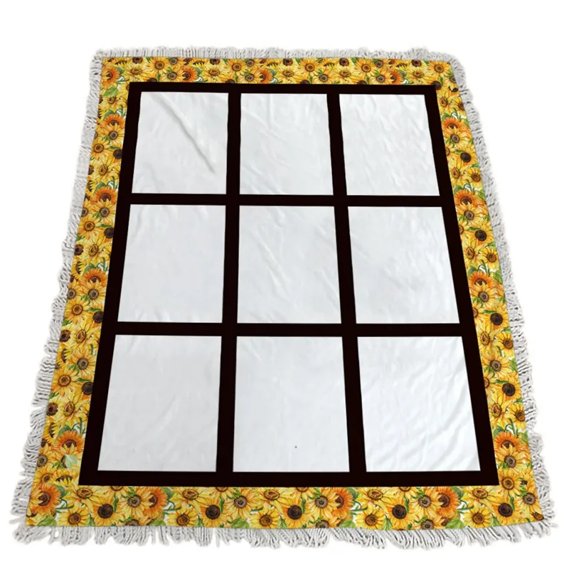 Sublimation White Blank Sunflower Blanket 9&15&20 Panels Heat Transfer Soogan 1.25*1.5m Carpet Square Blankets 49*59inch Theramal Transfer Printing Quilt A12