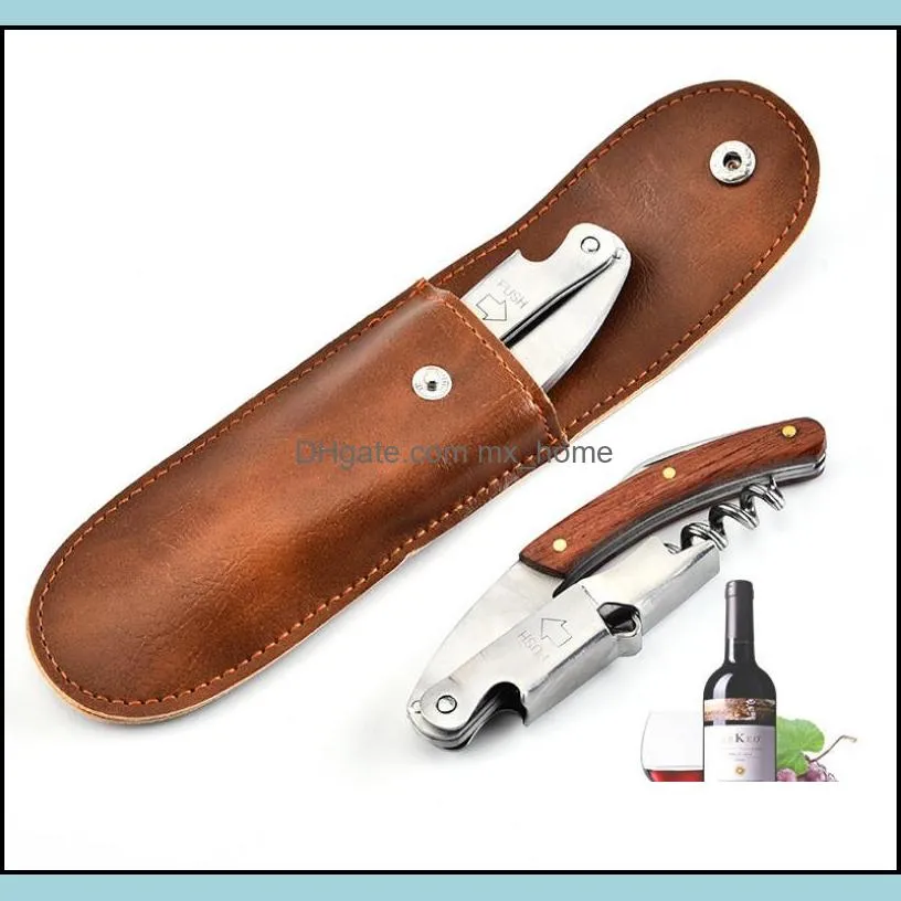 non-slip wood handle corkscrew knife pull tap double hinged beer red wine opener stainless steel bottle opener bar tool gift sn3491