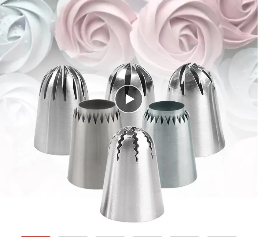 Grande fleur rose Iciping Tuying Buisson Buses Sultan Tube Russe Pâtisserie Buses de pâtisserie Donut Cake Cake Astuces Confiseries Outil de cuisson 6pcs