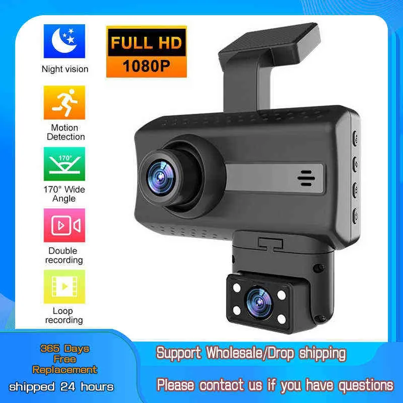 Inch HD P Dash Cam voor en achterste Dubbele opname Videorecorder Wide Angle Night Vision Car DVR Camera Loop Recording J220601