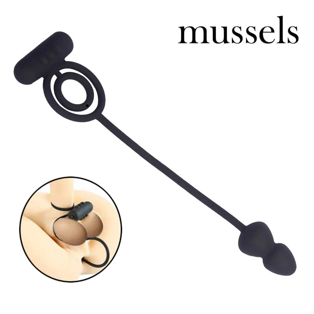 Moules sexy orgasme jouets pour hommes Double stimulation point G anneau de pénis vibrant avec Silicone Plug Anal Cockrings jouet de balle bout à bout