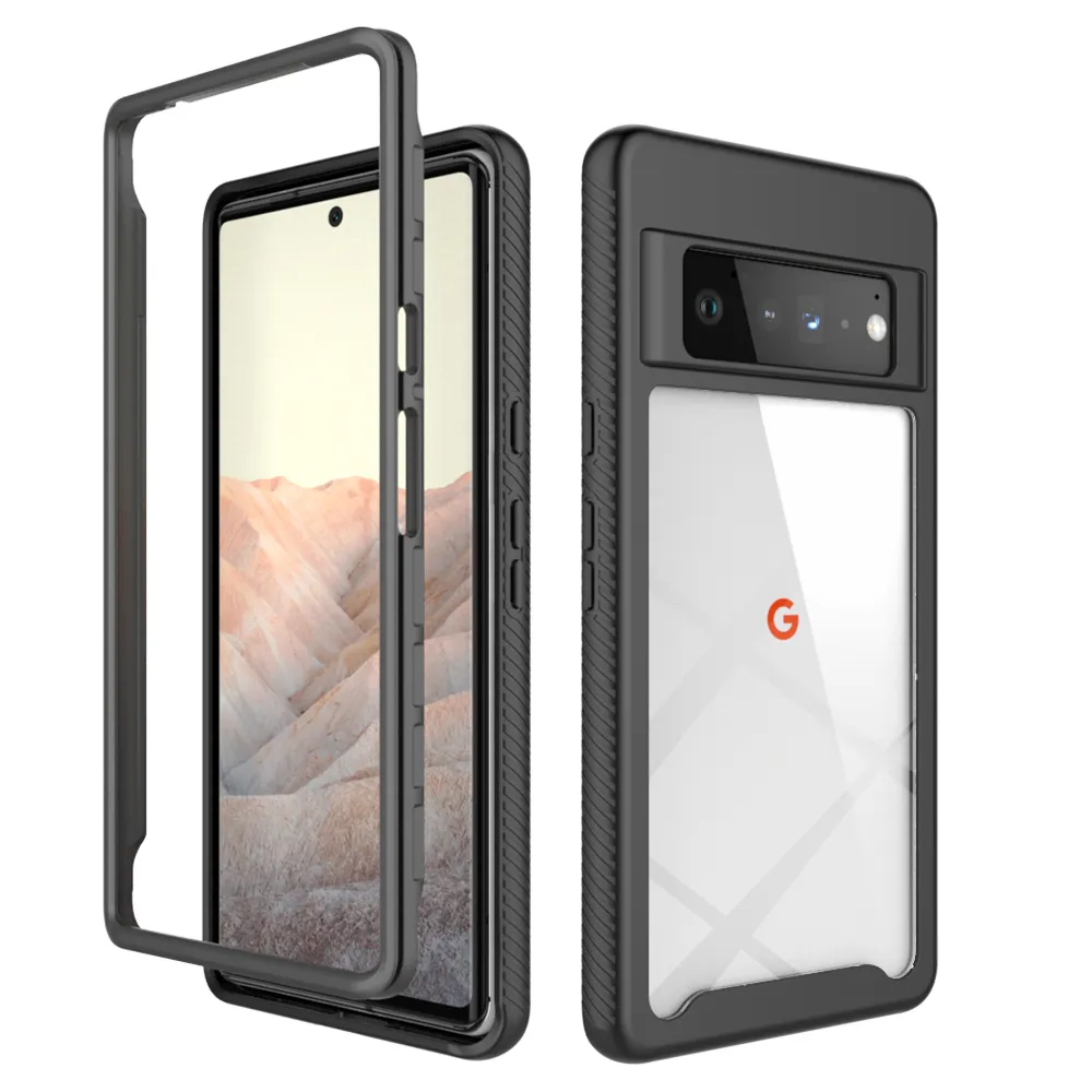 Shocksäker Clear PC-fodral Inbyggd skärmskydd TPU Bumper Robust försvarningsskydd för Google Pixel 6 Pro / Pixel 4A 5G / 5A Pixel 5/6 Telefonväska