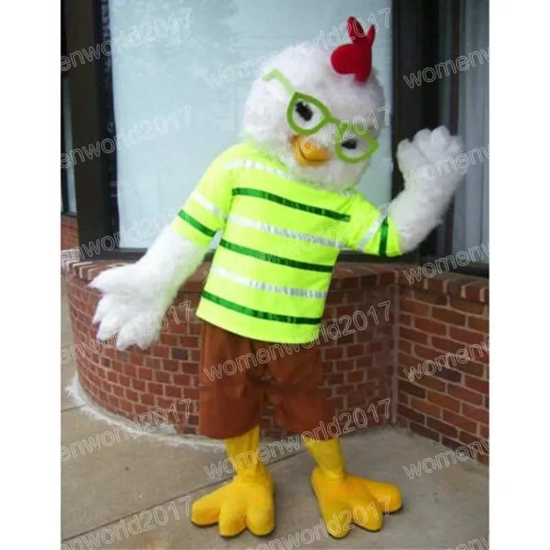 Halloween White Chicken Mascot Costume Top Kwaliteit Strilder Karakter Outfits Pak Carnival Volwassenen Verjaardagsfeestje Fancy Outfit Unisex Dress Outfit