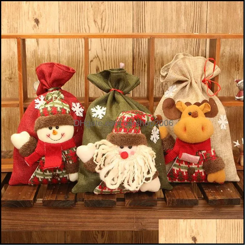 christmas candy bag cute christmas-gift bags brushed fabric drawstring handbag christmas-pocket decoration