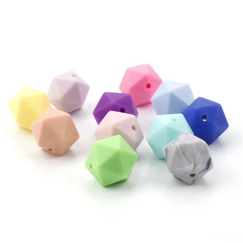 100 st icosahedron matkvalitet silikon tandlötar 14 mm för baby ammande tänder halsband teether pacifier bpa gratis 220507