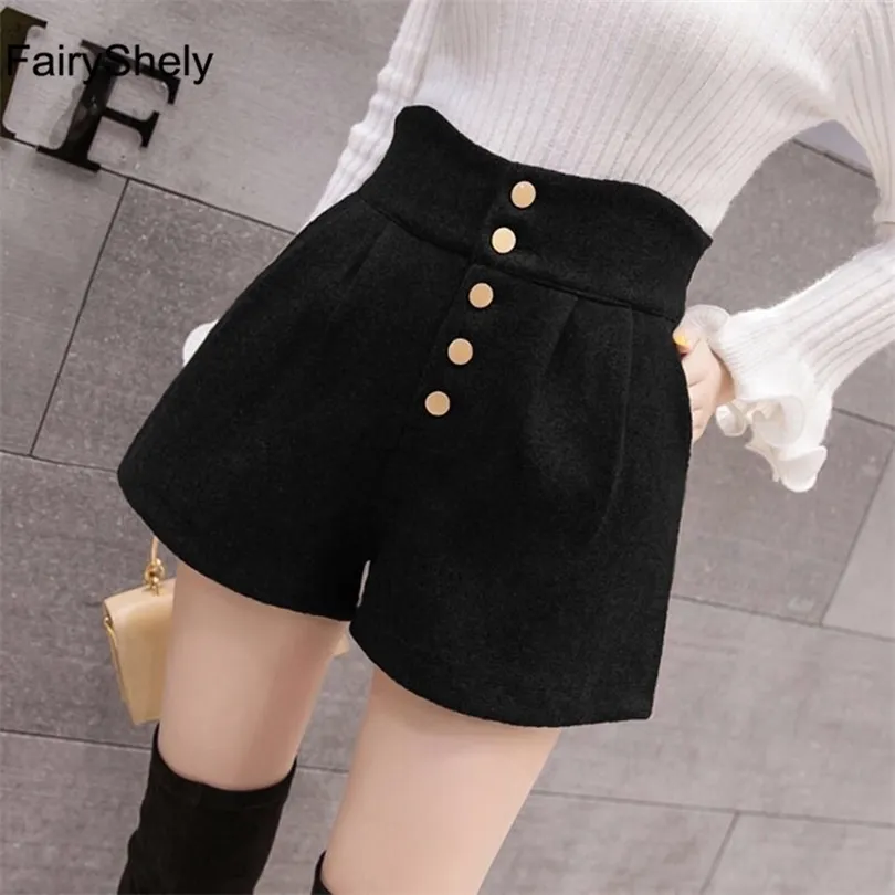 Fairyshely 2020 Hoge taille elastische shorts Women Vintage Wide Leg Wol Shorts Ladies Casual Plus Maat Korte Femme 5xl T200828