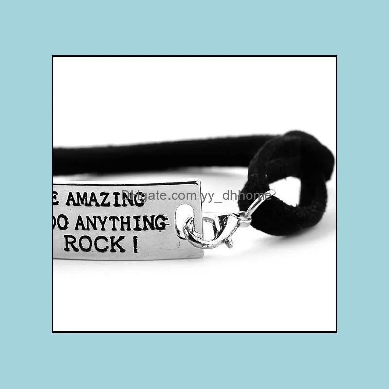 JLN Personalized Engraving Lettering You Are Amazing Long Bar Suede Leather Alloy Bracelet