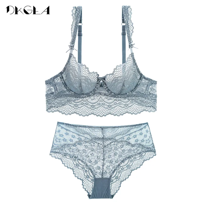 White Women Transparent Bra And Panties Set Lingerie Sexy Plus Size C D E  Cup Push Up Brassiere Lace Underwear Sets For Girl 220513