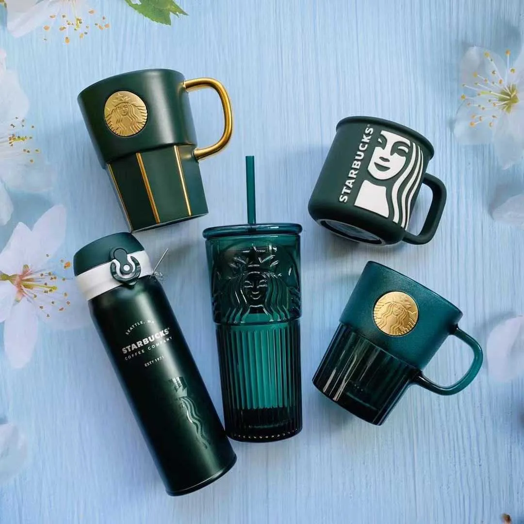 Starbucks 2021 China Dark Green Goddess Tumbler Thermos Glass Mug Straw Cup