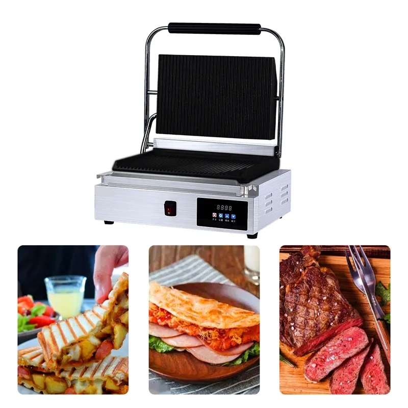 Elektrisch contact grill griddle commerciële sandwich gebraden biefstukpers grills non-stick voor kooksandwiches steaks vlees roerei eieren