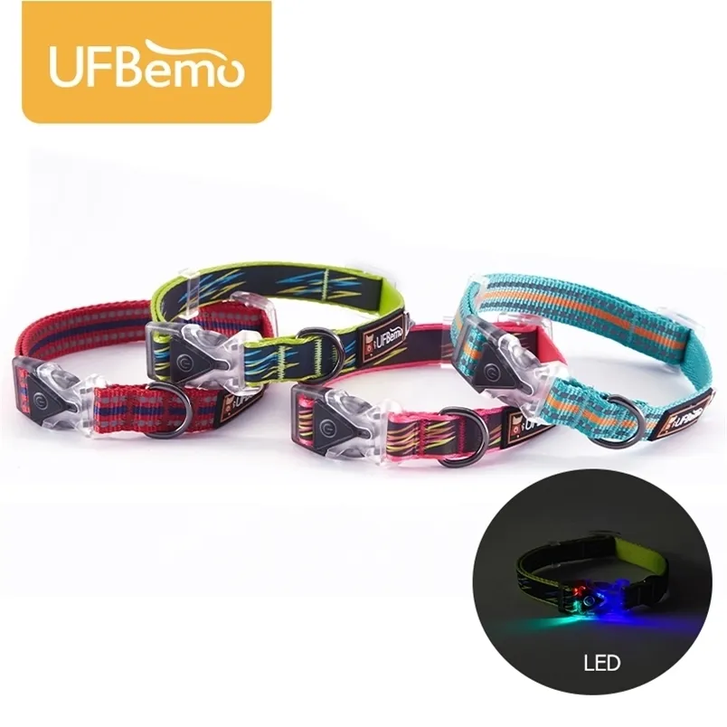 Ufbemo LED Dog Collar Light Up With Reflection Strip Leash Belt Belt Ajuste Luminous Safe Pet Acessory Produto Dachshund 220610