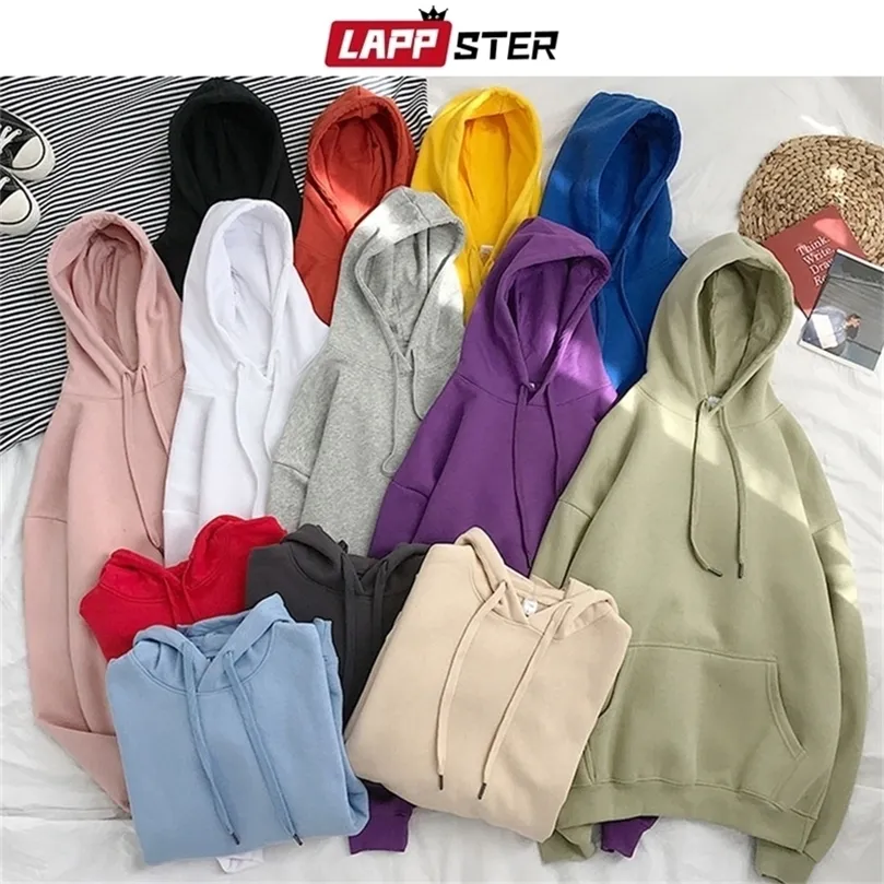 Lappster Men Hoodies sólidos com capuzes outono Mulheres Hip Hop Fashions Corean Sweatshirts Casual Hip Hop Capuz de plus size 201127