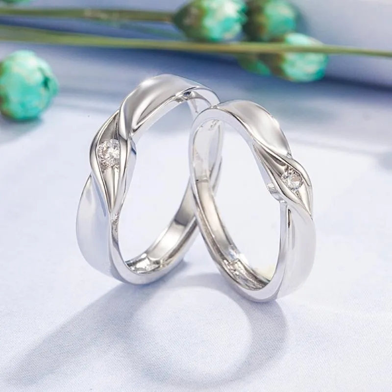 Anéis de casamento param de cobre de cobre Silver Ajustável Creative Simples, como torção de água, jóias de casal para joias por atacado.