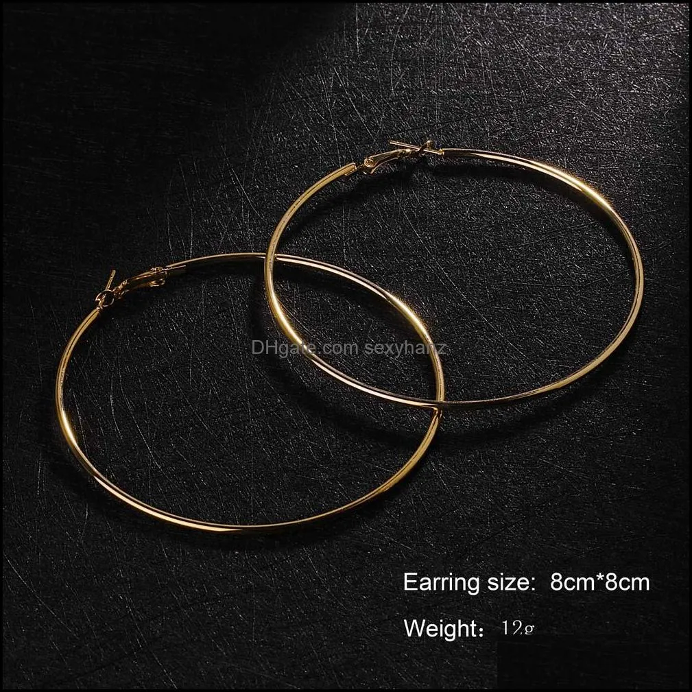 Hot Sale 40mm-80mm Big Hoop Earring New Polishing Exaggerated Hoop Ear Loop Smooth Circle For Women Girls Silver Gold Color
