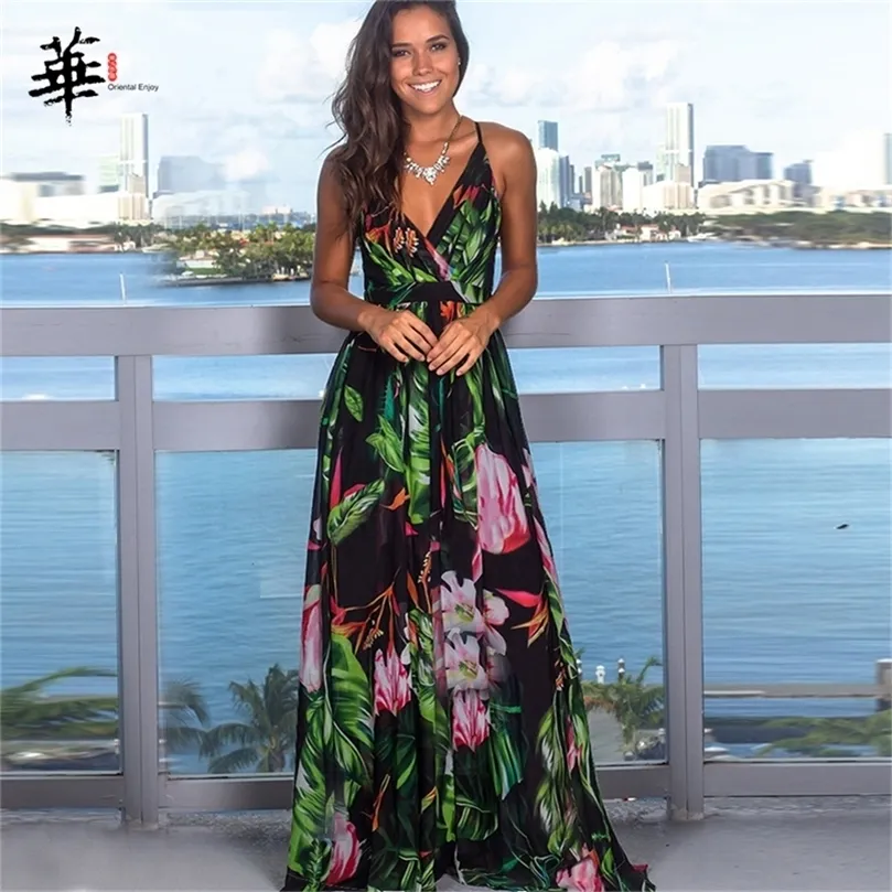 Boho Summer Dress Women Multicolor V-neck Maxi Dress Long Dresses for Women Plus Size Clothing Sexy Party Woman Dress Robes 210303