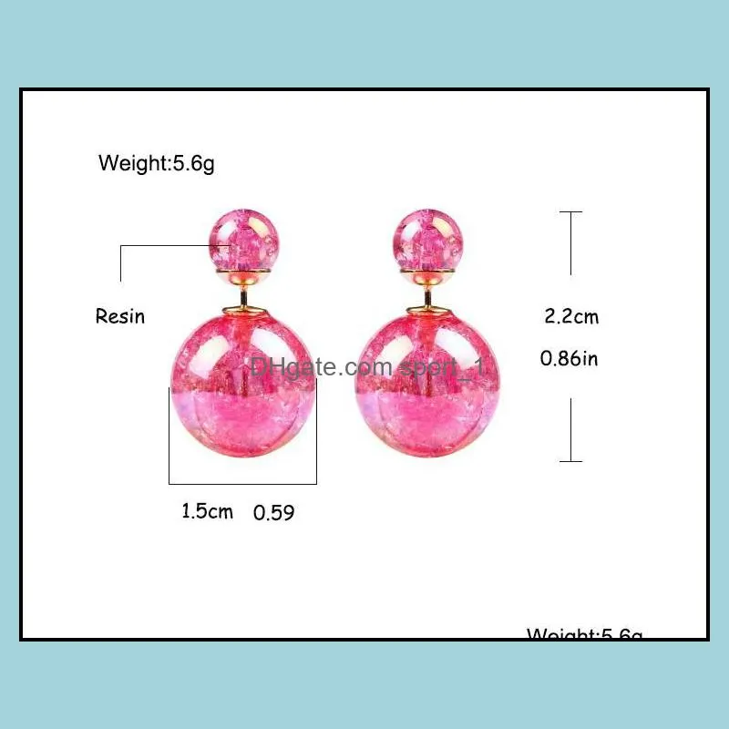 earings for woman girls double sided pearl earrings candy colors crystal plated double faced ball two ends pearl studs earrings