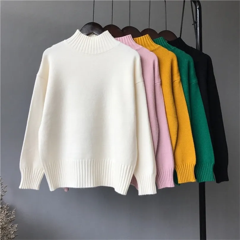 Winter Women Sweater Casual Turtleneck Sweaters Sweaters Mulheres Manga Longa Camisinho Branco de malha elegante suéter feminino 201203