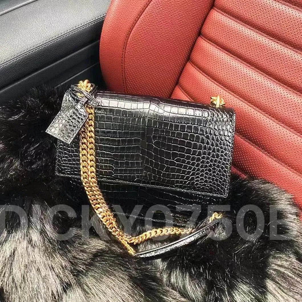 حقائب مصمم غروب الشمس حقائب يد التمساح حقيبة كتف Crossbody Luxury sacoche Handbag Purse حقيبة ساعي dicky0750b Weave Satchel Crocodile Women Designer