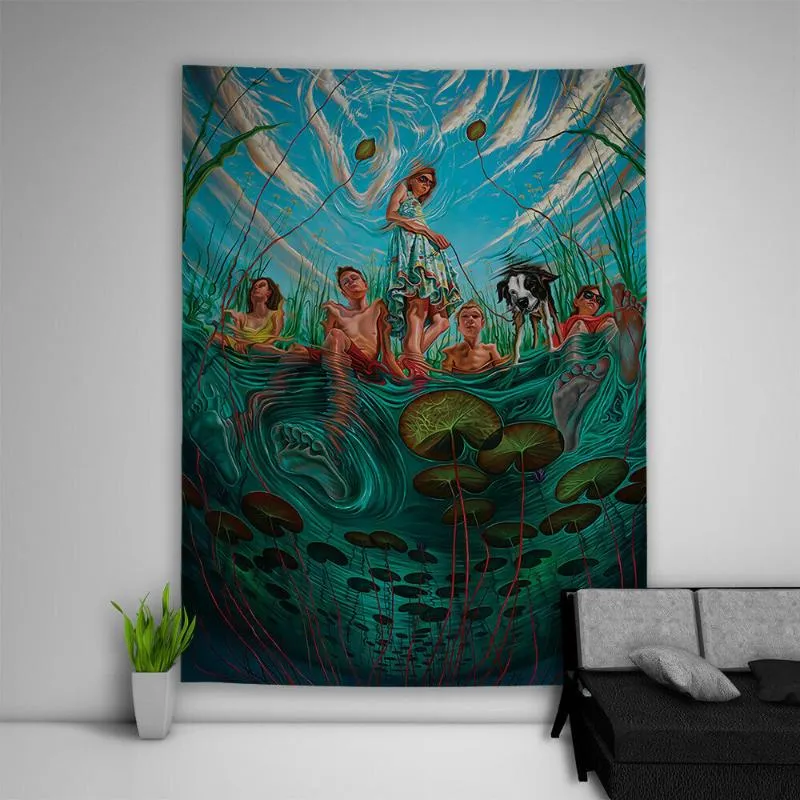 Arazzi Boho Decor Anime Wall Hanging Tapestry Illustrazione Pittura a olio Art Poster Kawaii Room Home MuralTapestries