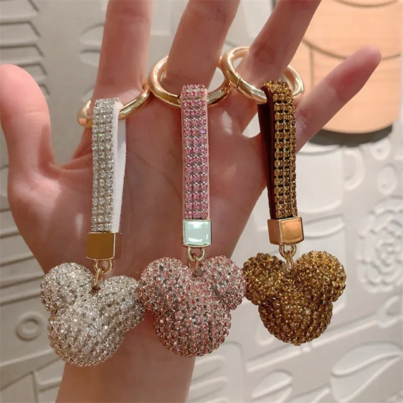 Rhinestone Diamond Keychain Karikatür Fare Tasarım Anahtarlama Moda Kristal Anahtarlıklar Sevimli Ana Zincir Çantası Cazibe Kolye Butik Araba Anahtar Holde Shiny