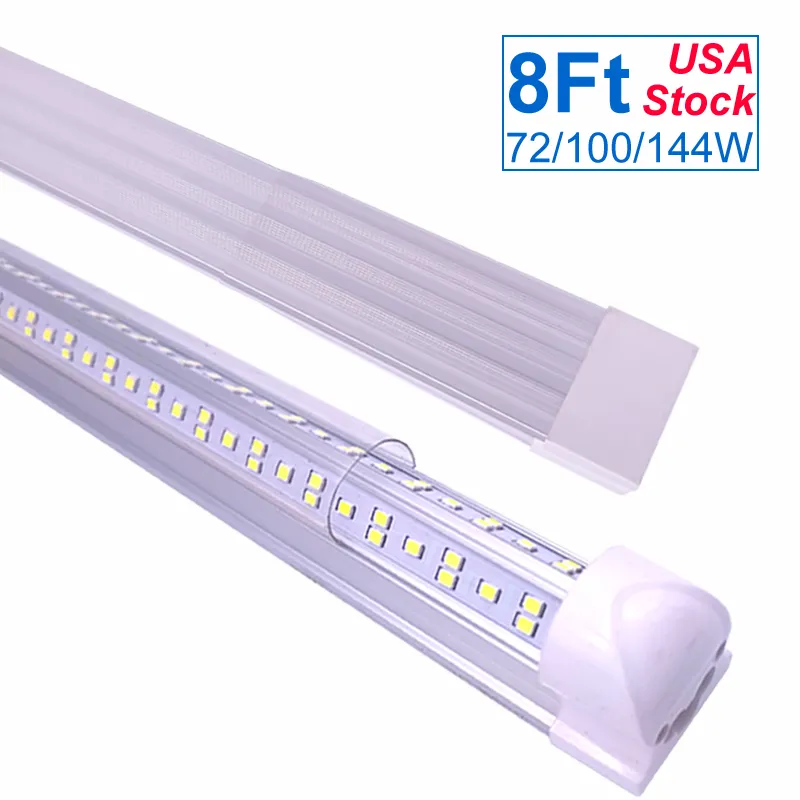 LED TUBE LIGHT 8 FT 6500K Daylight, T8 V-form Integrated Single Fixture, 15000lm, Utility Shop Lights, tak och under skåp, klart omslag, lightballast bypass oemled