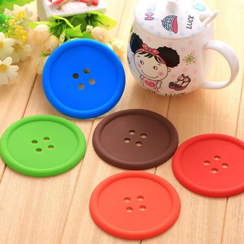 Round Silicone Coasters Button Coasters Cup Mat Home Drink Placemat Tableware Coaster Cups Pads 