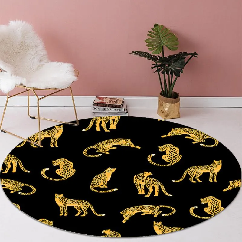 Carpets Cartoon Leopard Round Carpet Girl Bedroom Decoration Soft Child Rug For Tent Floor Mat Living Room Computer Chair Non-slip MatCarpet