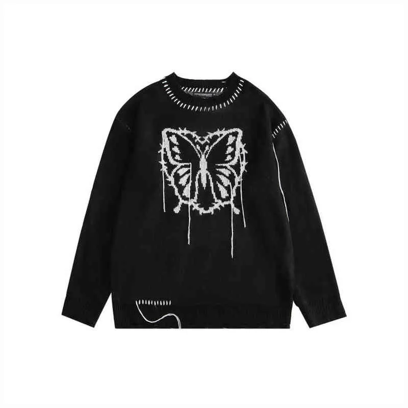 2021 Dark Streetwear Schmetterling Jacquard Quaste Männer Hip Hop Gestrickte Pullover Punk Frauen Pullover Gothic Kleidung Sueter Masculino T220730