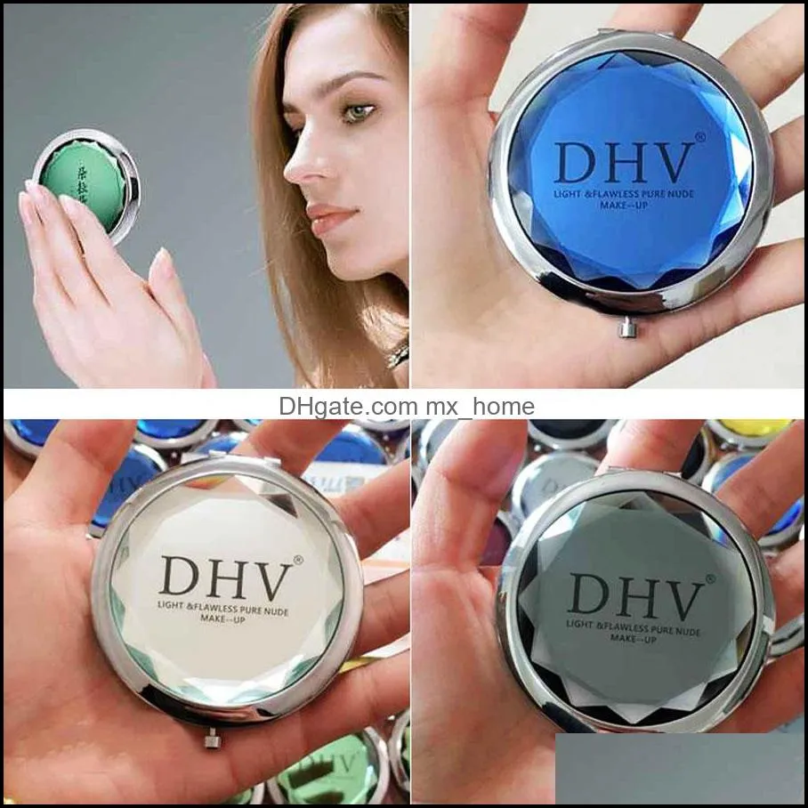 promotion custom crystal surface mirrors portable pocket mini cosmetic mirror women cosmetic cute round makeup clamshell mirrors