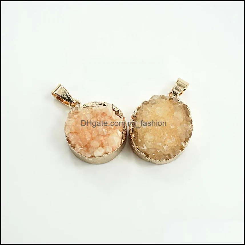 gazelle fashion nature stone pendants drusy round hot sales bezel irregular mix color onyx charms geode for necklace