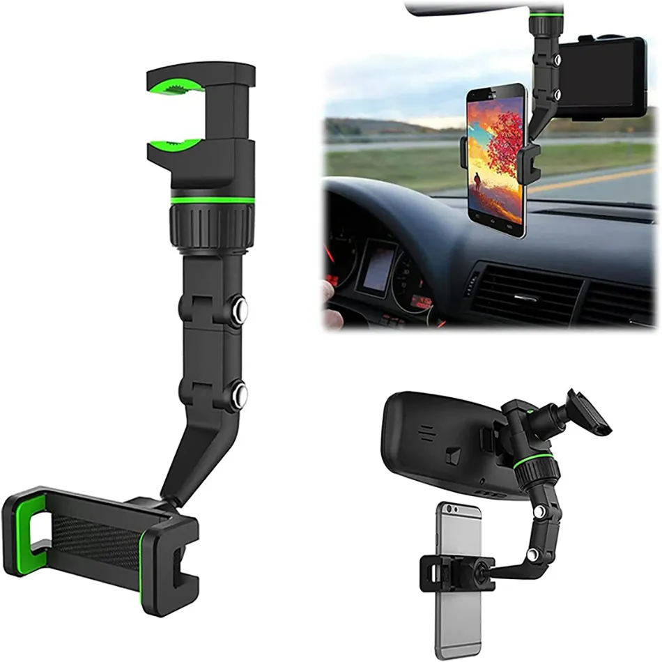 Universal Car Rearview Mirror Mirror حامل الهاتف متعدد الوظائف الدعم القابل للتدوير