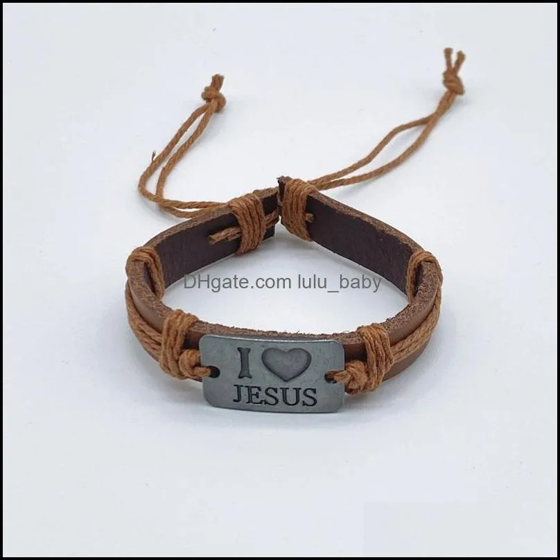 i love jesus leather rope handmade alloy charm bracelets adjustable braided bangle for men women jewelry