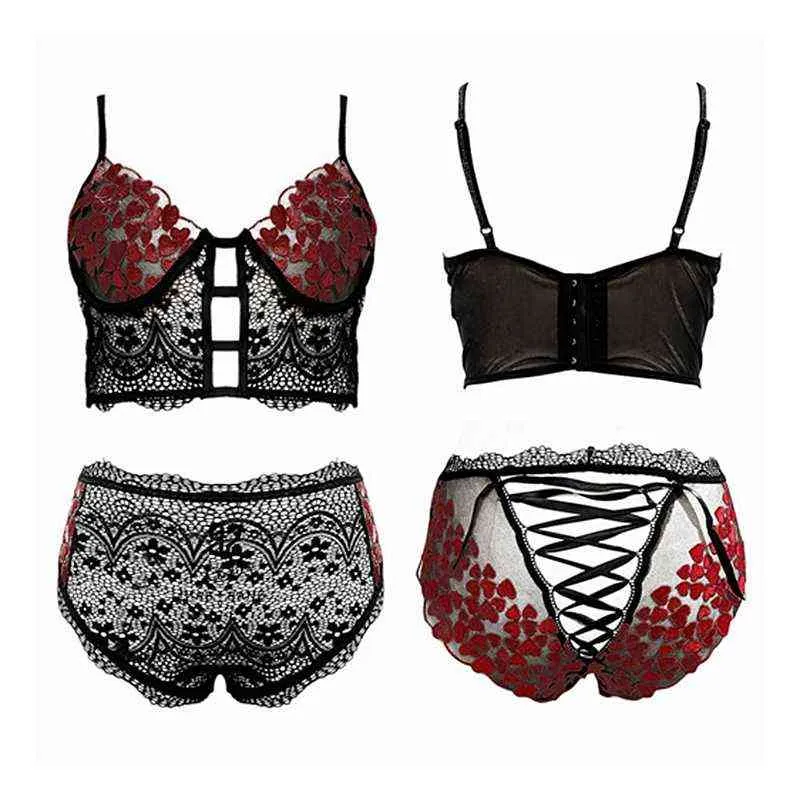 Valentines Day Floral Embroidered Bra And Panty Set Back Exotic