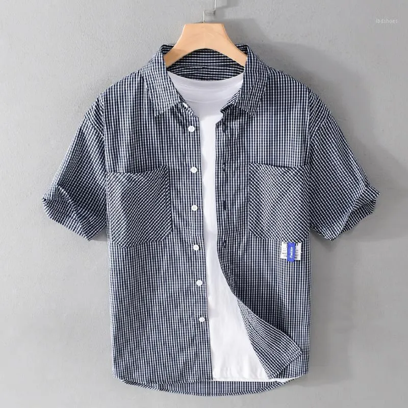Camisas casuales para hombres estilo Italia diseñador de manga corta camisa a cuadros de algodón a cuadros tendencia de la marca top homhe homme drop-shipmen '