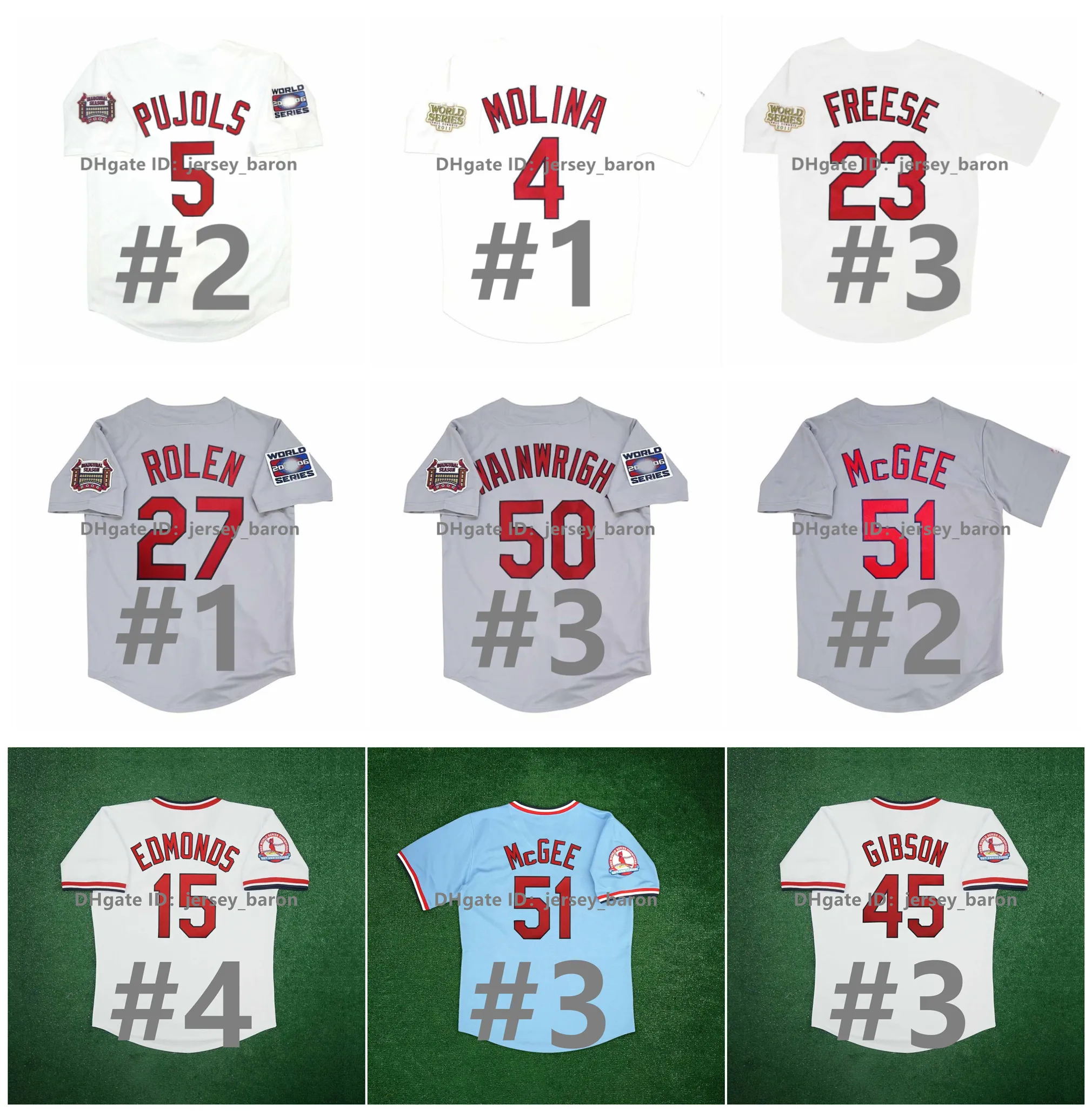 Vintage 2011 2006 World Series Baseball Jersey Cardinals Albert Pujols Bob Gibson Yadier Molina