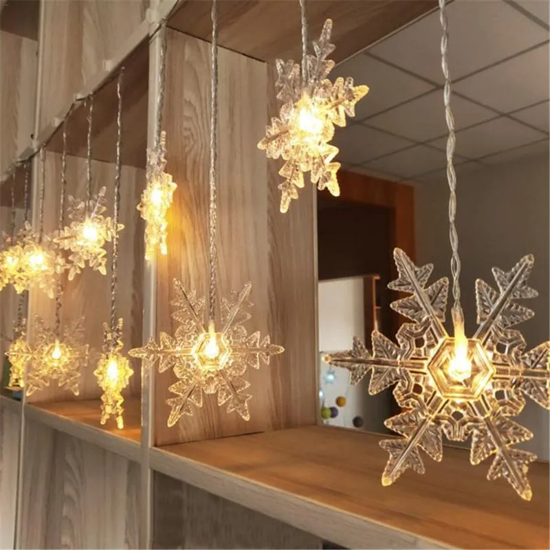 Strings 1m Christmas Snowflake Light String LED Snow Curtain Fairy Lamp Remote Control Wedding Background Bedroom Decor Timing LightLED Stri