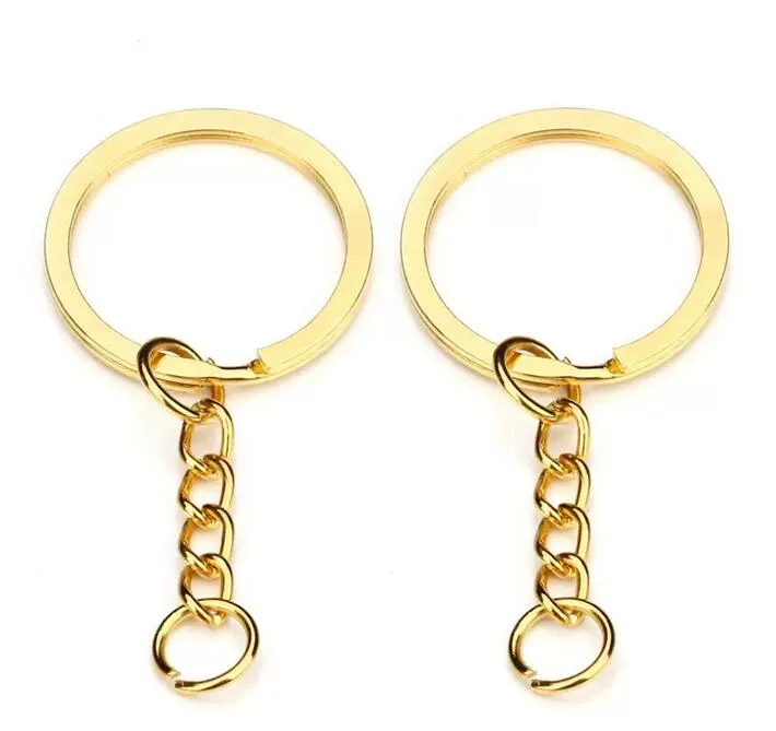 28mm Gold Key Ring Keychain Round Split Rings with Short Chain Rhodium Bronze Keyrings Women Men DIY Jewelry Making Key Chains Accessories Wholesale