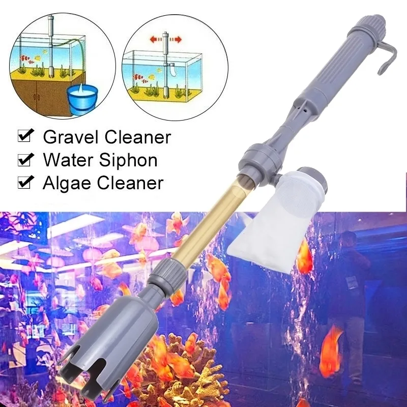 rium Electric Siphon Vacuum Cleaner Tool Water Filter Pump Fish Tank Gravel Washer Changer Y200917