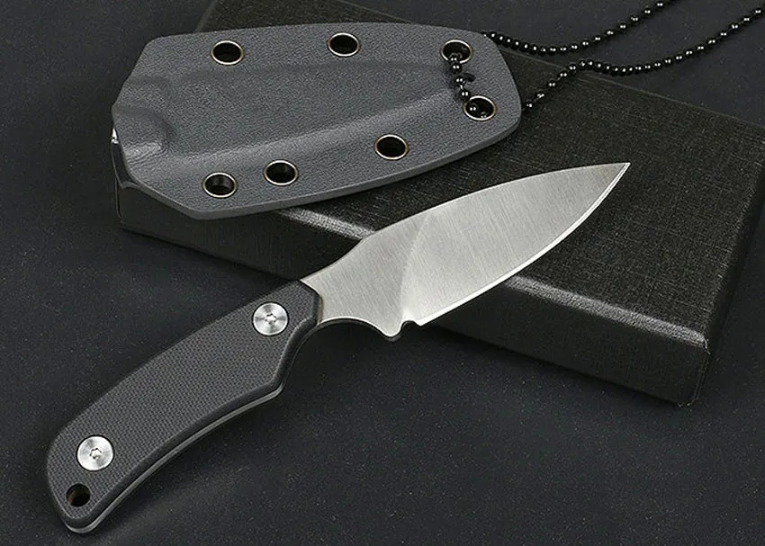 New Arrival Small Survival Straight Knife 7Cr13Mov Satin Blade Full Tang Black G10 Handle Outdoor Hunting Knives With Kydex