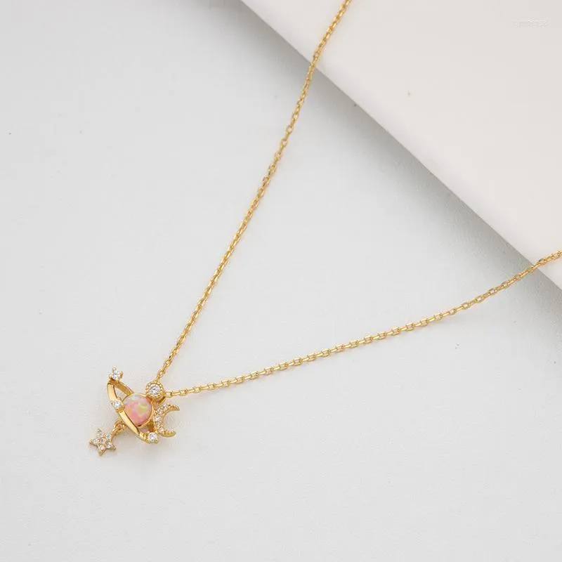 Jaeeyin 2022 Arrivals Fashion Sweet Pink Bead Star Moon Gold Color Clavicle Chain Girlfriend Birthday Gift Lucky Stone Chokers