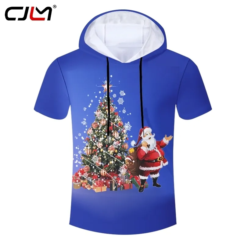 A listagem roupas masculinas 3d impresso árvore de natal e papai noel colorido casual homem grande tamanho com capuz tshirt 220623