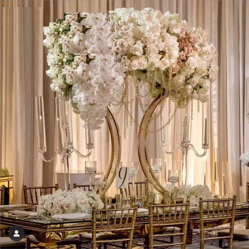 Nowe przyjęcie dekoracji dekoracji centralne szachownicze łuk kwiatowy stojak na złoto geometryczne stojak na ślub układ baby shower rekwizyty 4PCS